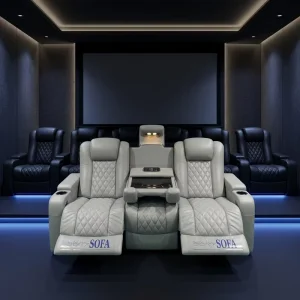 Multi Function Home Electric Cinema Theater Reclining Sofas with Led Light Large Storage Table Modern Design Massage PU Leather