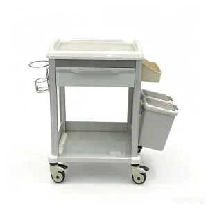 Multi-Functional ABS Treatment Trolley Mobile Hospital Nursing Cart with Waste Bins and 360° Silent Wheels for Clinical Care