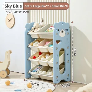 Multi Functional Kids Plastic Toy Storage Unit with Bins Multi Layer Bookshelf Organizer for Household Use