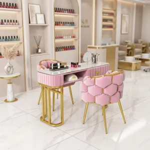 Multi Functional Metal Iron Nail Salon Manicure Table With Drawers Marble Top Contemporary Eco Friendly Durable Nail Technician