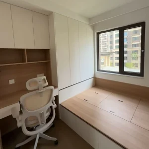 Multi Functional Particle Board Built in Desk Bedroom Furniture Study Table Integrated Storage Design Armoire Closet Wardrobe