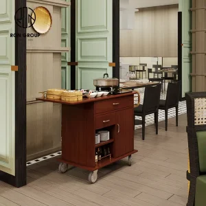 Multi Functional Trolley Cart with Gas Burners for Commercial Dining for Hotels Made of Wood