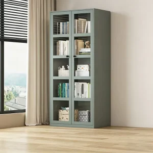 Multi-Layer Steel Bookcase for Office Study Metal Bookcase Filing Cabinet with Glass Door Modern Office Furniture for Home Study