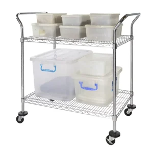 Multi Purpose 2 Tiers Heavy Duty 201 Stainless Steel Wire Shelf Restaurant Kitchen Trolley Cart with NSF Approval