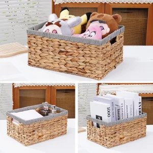 Multi Purpose Breathable Woven Organizer Basket Natural Water Hyacinth for Toy Towel Magazine Bathroom Cosmetic Storage