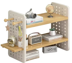 Multi Purpose Wooden Pegboard Desk Organizer with Drawer School Office Living Room Display Rack Stand Shelf