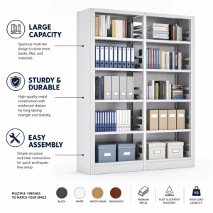 Multi Tier Book Shelf Metal Book Shelf Steel Storage Rack for Home Study Books Magazines Daily Organization