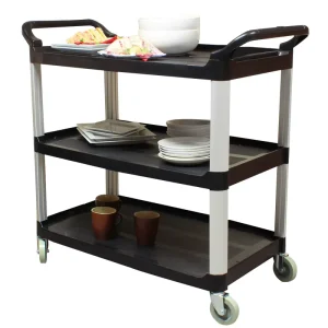 Multi-function 3-Tier Plastic Utility Cart Plastic Hotel Service Cart Black Grey 3 Tier Trolley Use for Restaurant