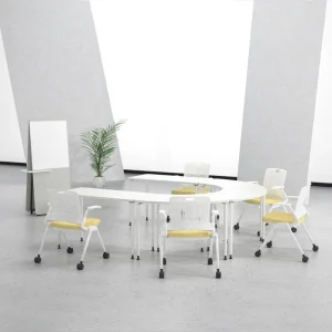 Multi-function Folding Table, Removable Adjustable Desk with Outlets and Wheels for Office, Conference, Training