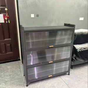 Multi functional Clear Flip Door Metal Shoe Storage Cabinet Large Internal Capacity Spacious Top Extra Storage for Dining