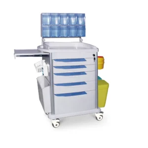 Multi functional Hospital Medical Trolley Blue Color Emergency Trolley with Anesthesia Boxes with Trash Can