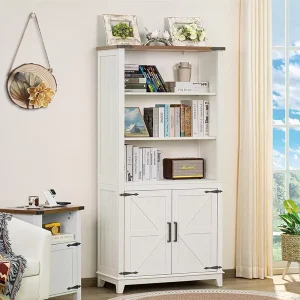 Multi functional Modern Storage Cabinet White Bookshelf Adjustable Shelves Wood Freestanding Space Saving Durable School Living