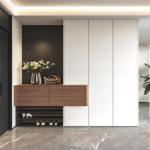 Multi functional Shoe Cabinet With Integrated Shoe Changing Stool for Family Daily Foyer Storage Solution