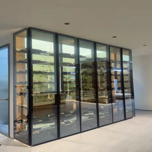 Multi functional Solid Wood & Aluminum Alloy Glass Modern Wine Cabinet Light Luxury Multi layer Red Wine Storage Display Cabinet