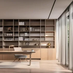 Multi functional Study Room Set Custom Built in Desk and Bookcase Space Saving Home Office Furniture