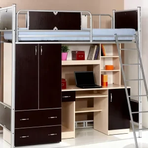 Multi-functional University Student Housing Furniture Set Modern Metal Adult Full Size Loft Bed with Wardrobe