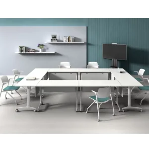 Multi-purpose Meeting Office Furniture Movable Foldable Training Desk With Chairs Set Wood Rectangular Conference Table