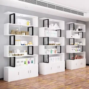 Multi-tier Partition Display Stand Boutique Retail Store Cosmetics Display Rack Home Decor Bookshelf With Closed Storage Cabinet