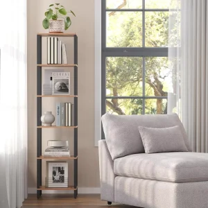 Multifunction 6 Tier Tall Narrow Bookshelf Stackable Design for Small Spaces Living Room Office Study