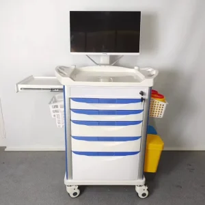 Multifunction Emergency Trolley Medical Hospital Cart with IV Pole & Drawer System for Emergency Cart for Hospital