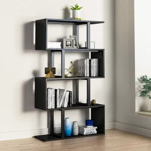 Multifunction Home Office Modern Rustic S Shape Display Storage Shelves Corner Contemporary Wood Bookshelf