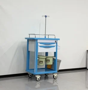 Multifunction Hospital Treatment Cart with 2 Locking Drawers and Dual Waste Bins Durable Aluminum Column Medical Trolley