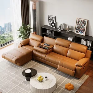 Multifunction Luxury Corner Real Leather Sectional Electric Power Smart Reclining L Shape Recliner Couch Sofa Set with Cup Table