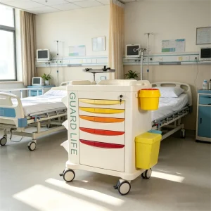 Multifunction Mobile Medical Emergency Trolley ABS Anesthesia Cart with 5 Drawers and 125mm Wheels