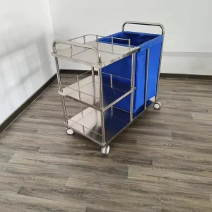 Multifunction Stainless Steel Medical Laundry Trolley Linen Cart Hospital Nursing Dirty Clothes Cart 3 Shelves for Hospital Use