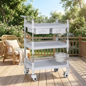 Multifunctional 3 Shelves Double Drawers Medical Cart for Hospital Patient Transport and Nursing Tasks