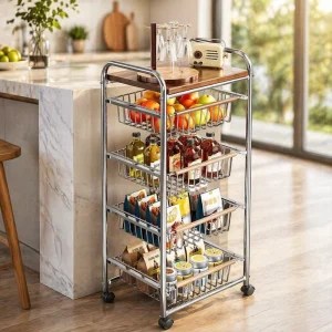 Multifunctional 5 Layer Kitchen Microwave Oven Storage Rack Movable 5 Tier Metal Storage Rack Shelf