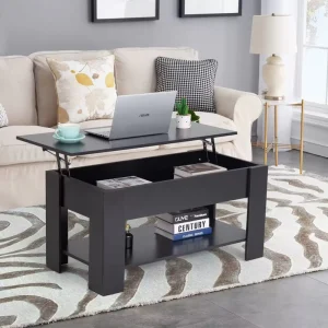 Multifunctional Black Lift Top Coffee Table Double Storage Design Simple Home Living Room Wooden Furniture