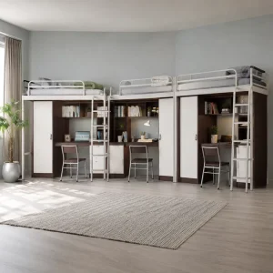 Multifunctional Bunk Bed with Desk Wardrobe and Storage Drawers 2 Tier Dorm Bed for Apartment