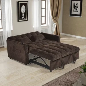 Multifunctional Fabric Living Room Folding Sofa Bed with Adjustable Backrest Chaise Lounge Side Table USB Type C Ports