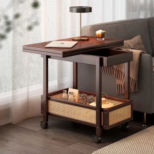 Multifunctional Foldable Rotatable Solid Wood Coffee Table Storage Organizer Medieval Style Bamboo Living Room Furniture