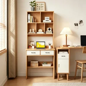 Multifunctional Home Office Workstation Desk with Storage Shelves Modern Computer Table
