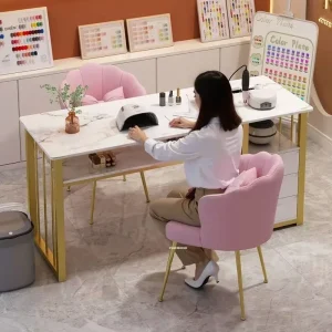 Multifunctional Manicure Table Gold Metal Nail Salon Furniture Factory Direct OEM ODM Custom Size