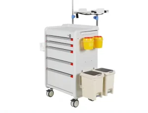 Multifunctional Medical Crash Trolley with Integrated Folding Key Aluminum Drawer Handles and Top Tray
