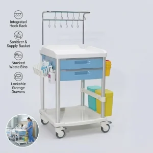 Multifunctional Medical Nursing Cart Hospital Trolley with Drawers Waste Bins Hooks Mobile Utility Cart