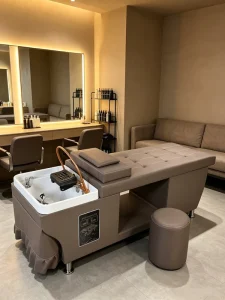Multifunctional Modern Lay Down Beauty Salon Commercial Furniture PU Leather Chair Hydrotherapy Shampoo Bowl Fiberglass