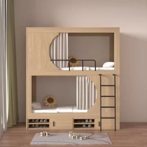 Multifunctional Modern Wood School Bunk Bed Space Capsule Full Size Loft Bed for Hotel Dormitory Youth Hostel