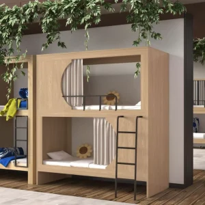 Multifunctional Modern Wood Staff Bunk Bed Space Capsule Full Size Loft Bed for Hotel Bedroom Student Dormitory Youth Hostel