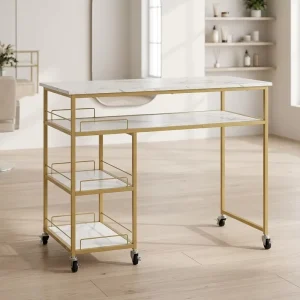 Multifunctional Nail Table Manicure Desk with Rolling Wheels Spa Beauty Modern Simple Makeup Station Vanity Table