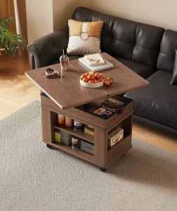 Multifunctional Solid Wood Lifting and Folding Coffee Table with Movable Storage Adjustable Side Table