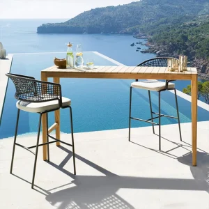 Multiple Models Olefin Rope Woven Nordic Design Commercial Use Outdoor Bar Stool 2.0mm Thick Aluminum Frame Counter Chair Bar
