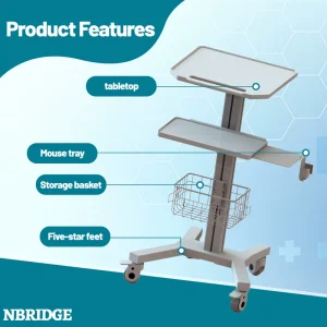 NBRIDGE NBR CT 10 Height Adjustable Dental & Hospital Computer Trolley with 66LB Load Capacity