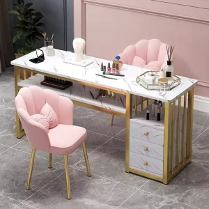 Nail Desk for Nail Tech Acetone Resistant Manicure Table with Metal Frame Nail Salon Station Beauty Storage Organizer