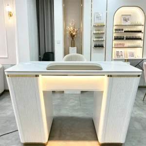 Nail Salon Furniture European Style White Stone Table Top Manicure Nail Table One Two Three Person with Drawers