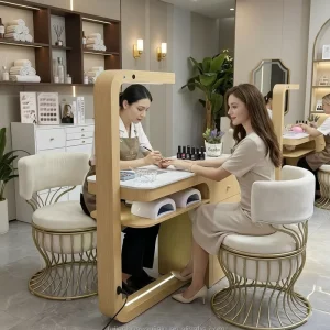 Nail Salon Furniture Modern Nail Salon Chair and Desk Luxury White Nail Table with Lamp