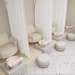 Nail Salon Interior Design Custom Manicure Tables Pedicure Chairs Display Cabinets Furniture Manufacturing with LED Lighting